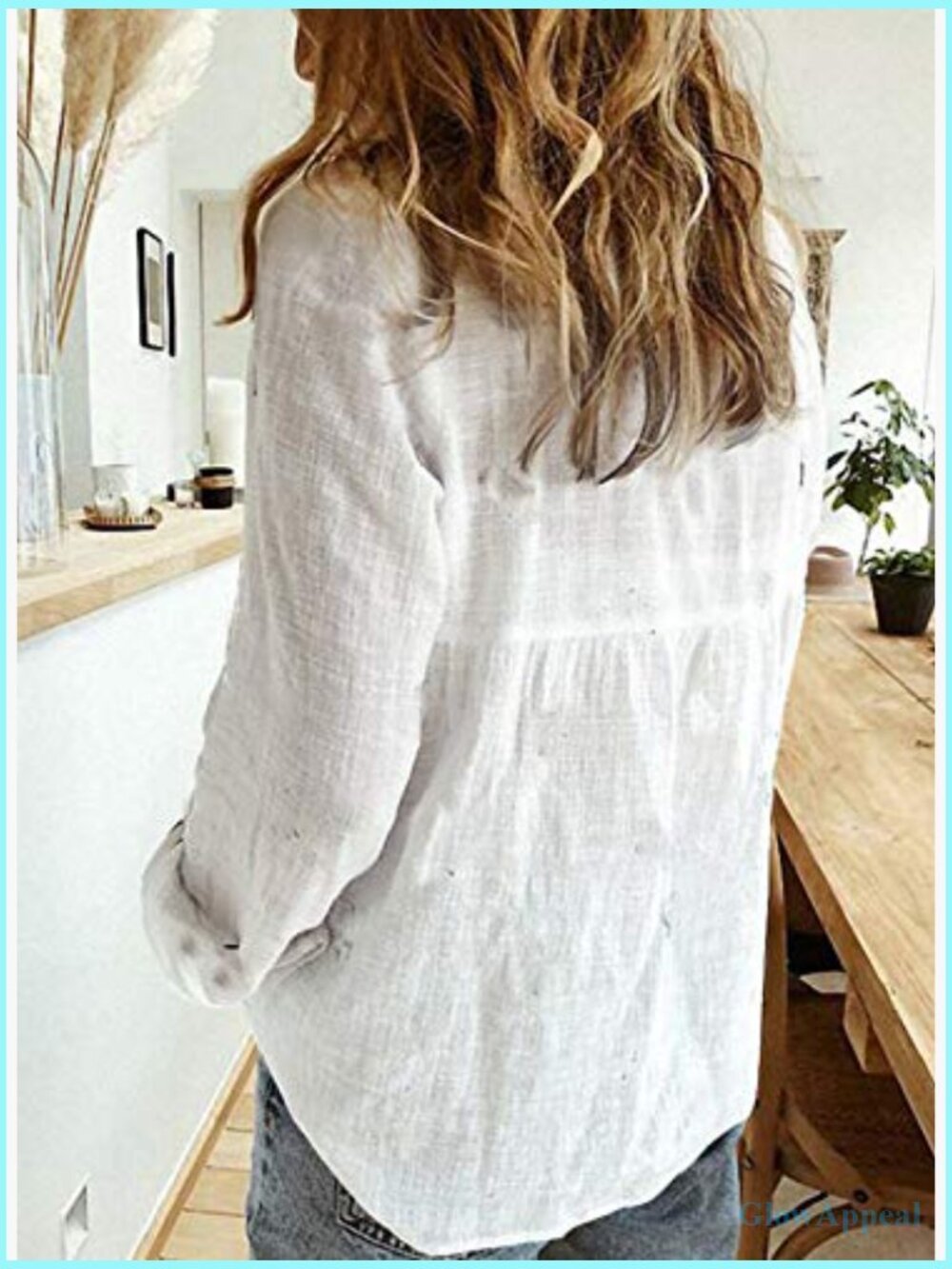 V Neck Button Down Blouse Roll Up Sleeve Office Work Top - Picture 3 of 7